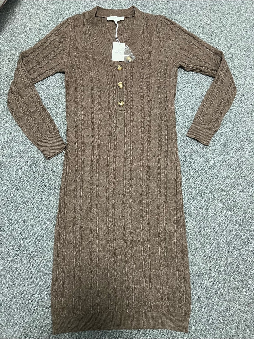 Lucky Brand Cable-Knit Henley Dress in Brown Adult L